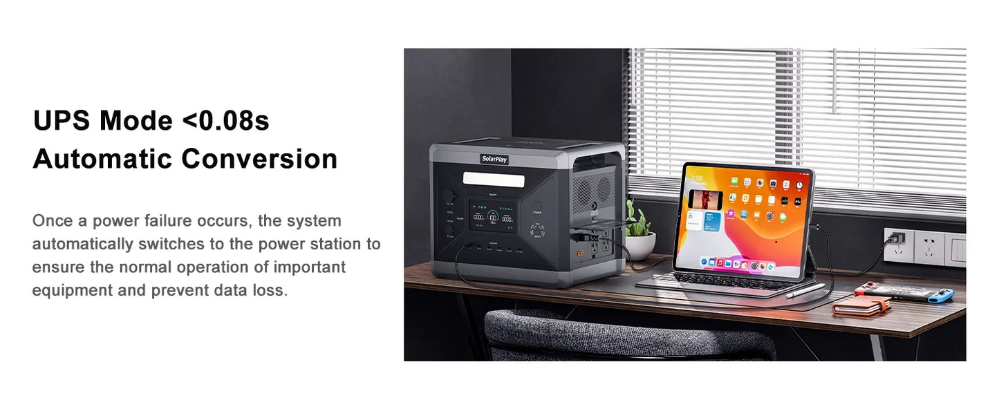 SOLARPLAY Q2501 Portable Power Station 2160WH LiFePO4 Battery with 2400W (4800W Peak) AC Output Solar Generator for Garden Party