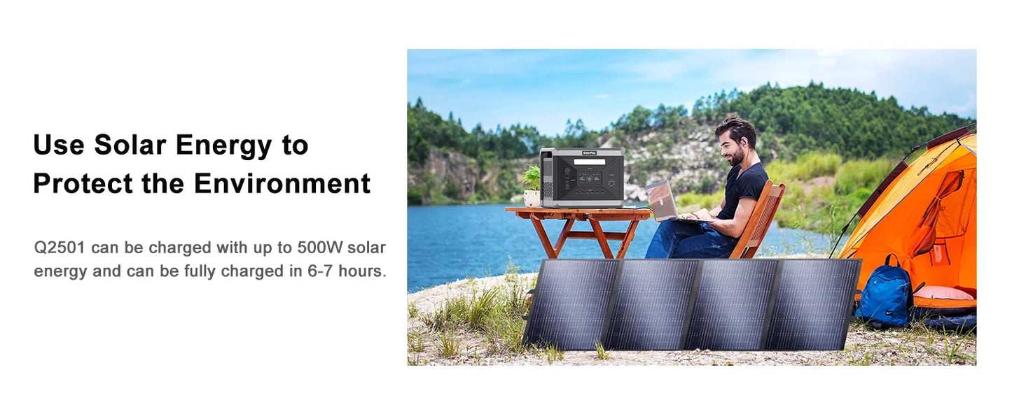 SOLARPLAY Q2501 Portable Power Station 2160WH LiFePO4 Battery with 2400W (4800W Peak) AC Output Solar Generator for Garden Party