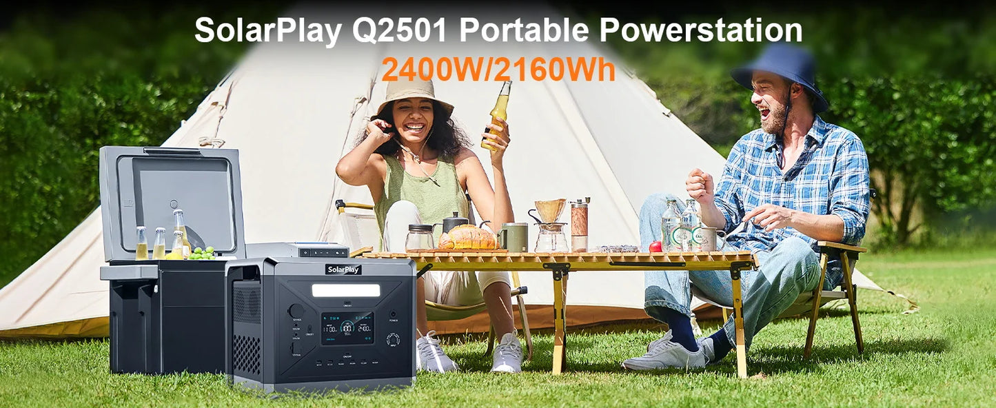 SOLARPLAY Q2501 Portable Power Station 2160WH LiFePO4 Battery with 2400W (4800W Peak) AC Output Solar Generator for Garden Party