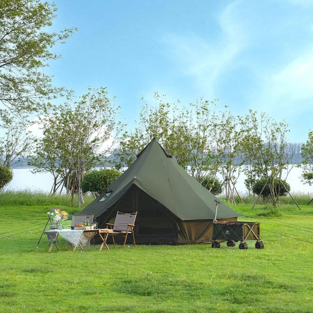 Family-Sized 13.1ft/16.4ft Yurt Tent with Stove, Ideal for Large Groups, All-Season Shelter