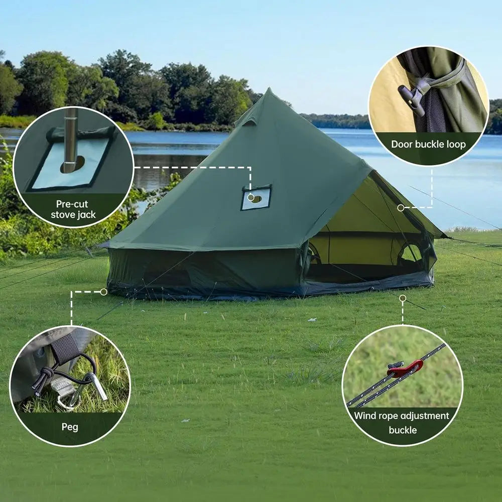 Family-Sized 13.1ft/16.4ft Yurt Tent with Stove, Ideal for Large Groups, All-Season Shelter