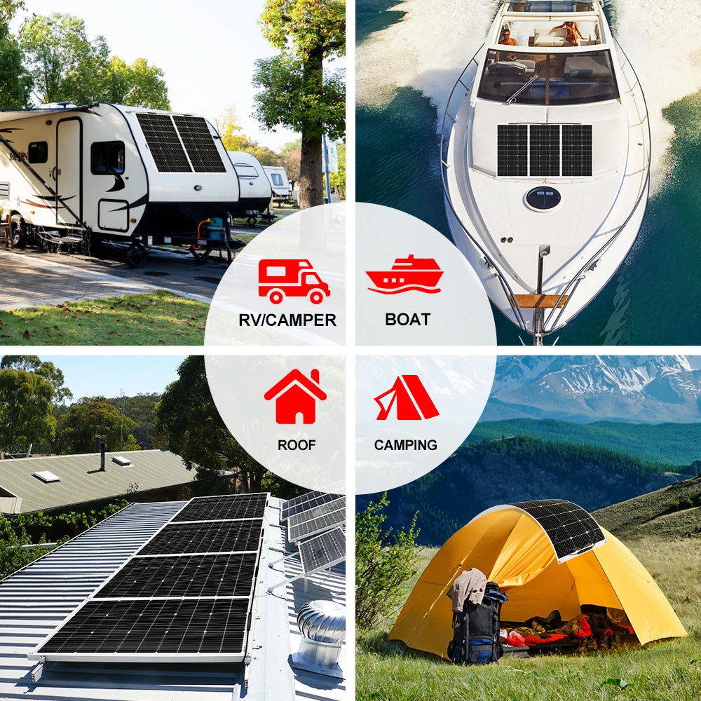 DOKIO 18V 100W/200W/400W Flexible Solar Panels Waterproof Monocrystalline Solar Panel Camping RV Home Charge 12V