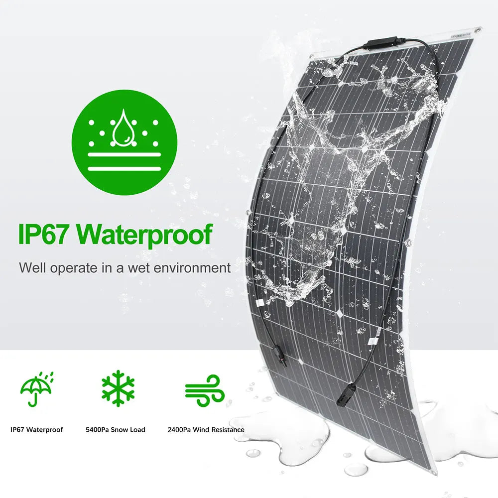 12V Flexible Solar Panel Kit 100W 200W Monocrystalline Waterproof with Controller for RV Camping Outdoor