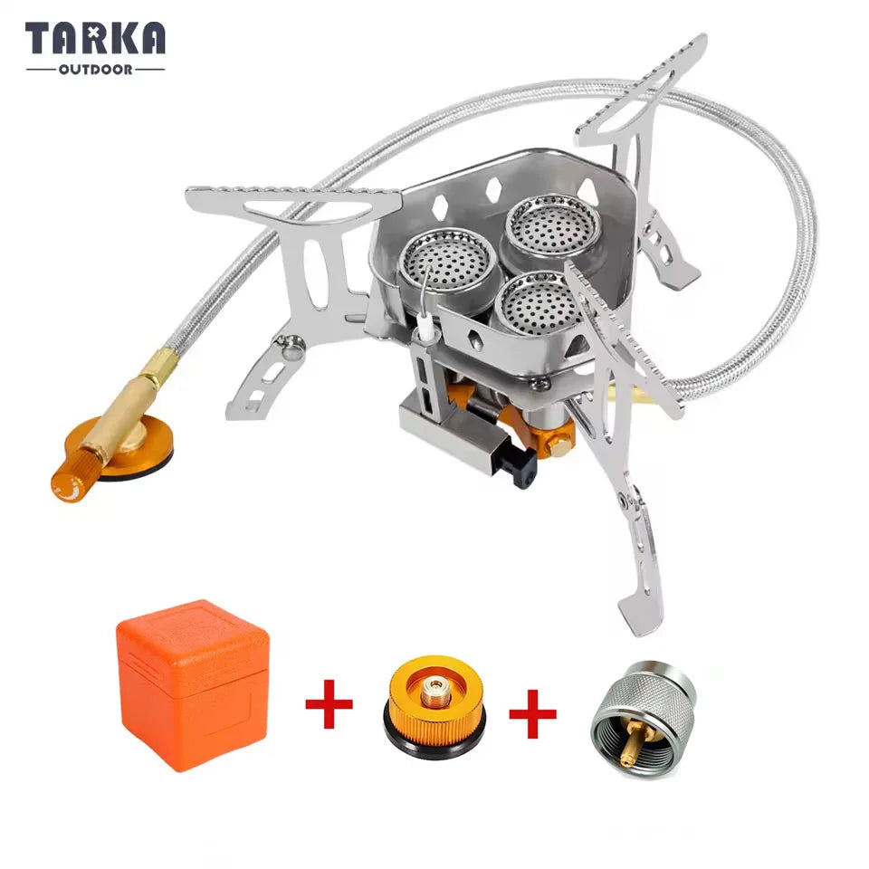 TARKA 3 Heads Gas Stove Tourist Camping Burners Folding Backpacking Furnace 5800W Outdoor Hiking Picnic BBQ Cooking Equipment