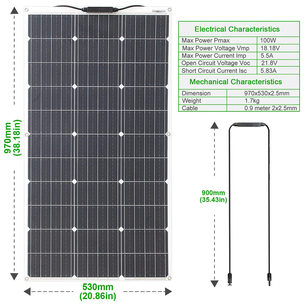 12V Flexible Solar Panel Kit 100W 200W Monocrystalline Waterproof with Controller for RV Camping Outdoor