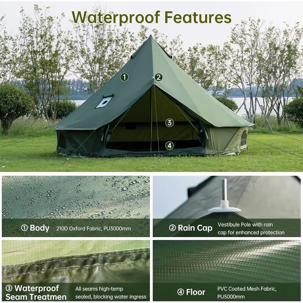Family-Sized 13.1ft/16.4ft Yurt Tent with Stove, Ideal for Large Groups, All-Season Shelter