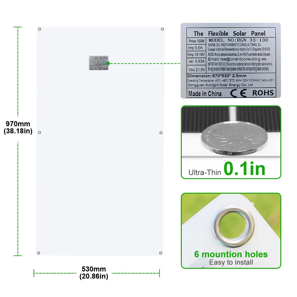 12V Flexible Solar Panel Kit 100W 200W Monocrystalline Waterproof with Controller for RV Camping Outdoor