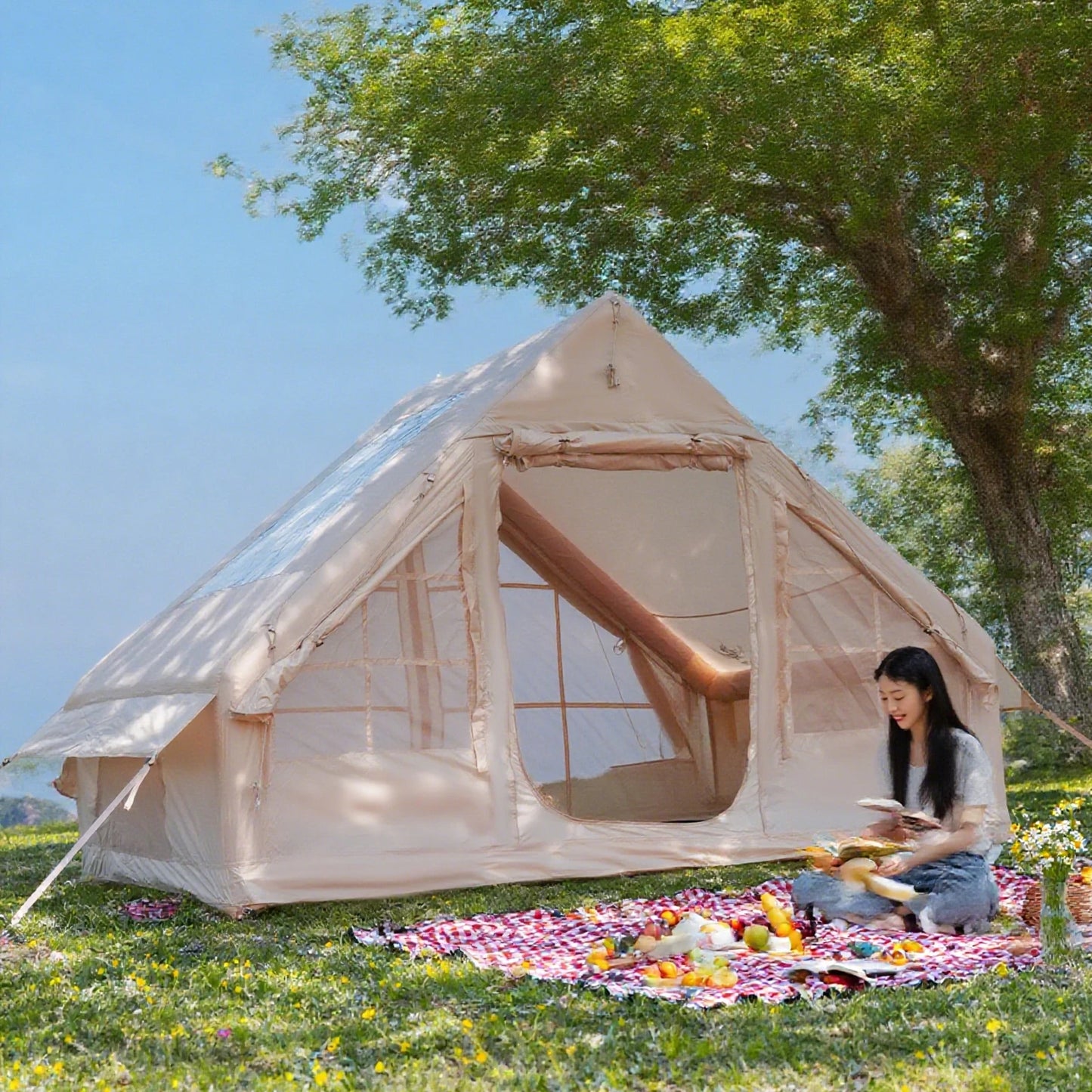 Inflatable Tents For Adult Camping, Luxury Camping Tents, Inflatable Tents With Stove Plug, 4/6/8 Person Family Camping Inflatab