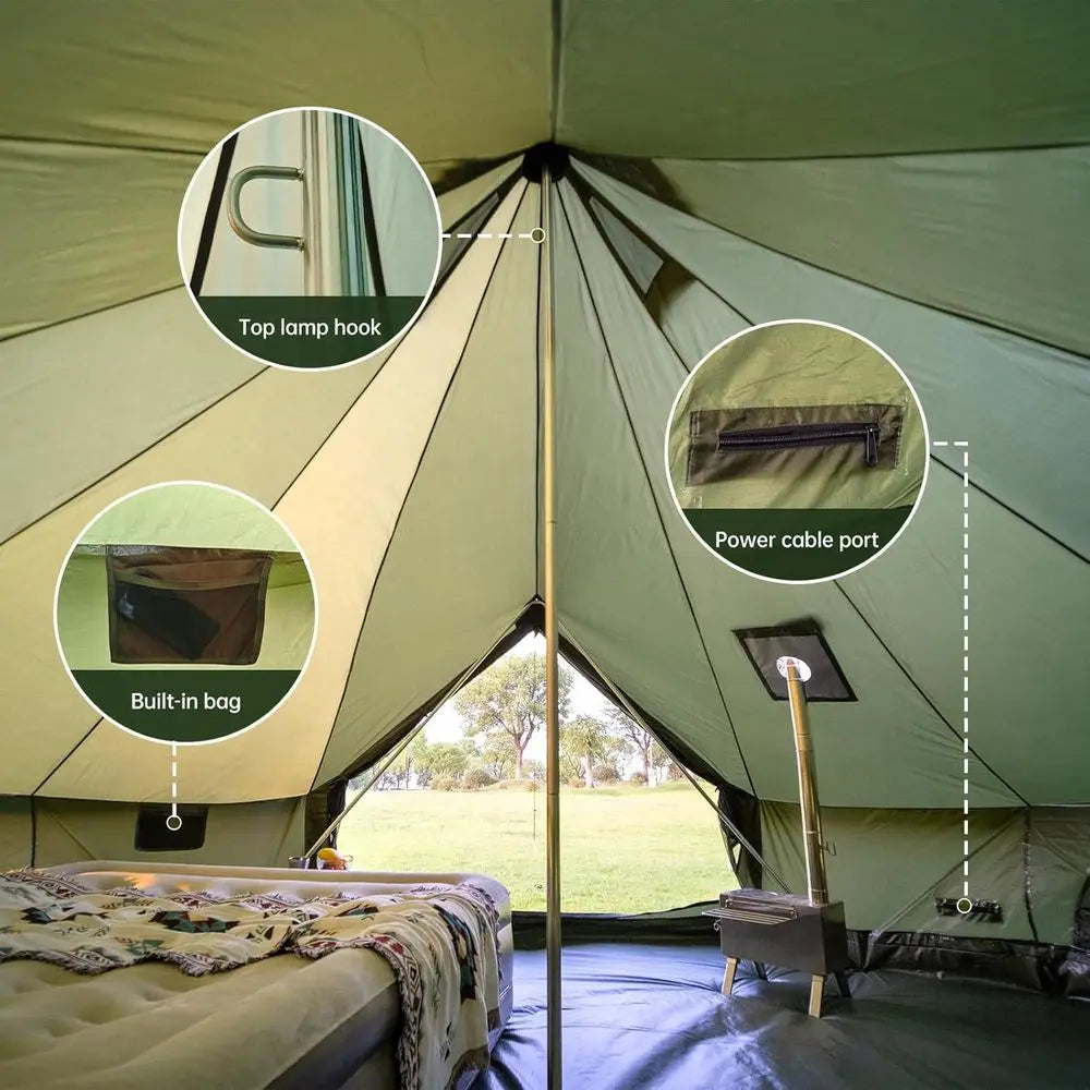 Family-Sized 13.1ft/16.4ft Yurt Tent with Stove, Ideal for Large Groups, All-Season Shelter